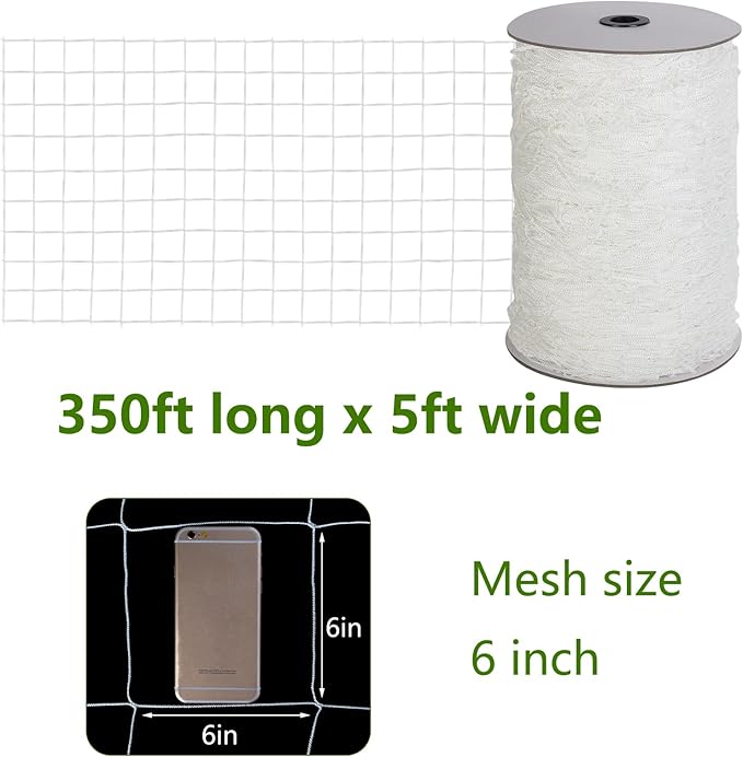 Toolazy Soft Mesh Nylon Trellis Netting Bulk Roll - 5 x 350 ft Heavy-Duty Garden Netting for Climbing Plants,Garden Melons Vegetables, Grape Racks, Hydroponic