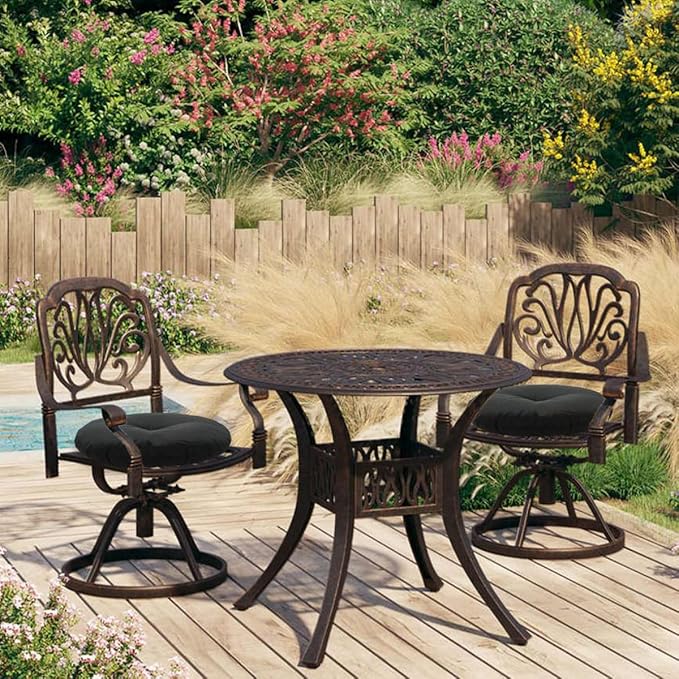 FUNHOME Bistro Chair Cushions 15 inch,Set of 2,Tufted Round Chair Cushions with Ties,15"x15"x4",Water Resistant Round Seat Cushion for Barstool Chairs,Patio Garden Kitchen Outdoor Furniture(Black)