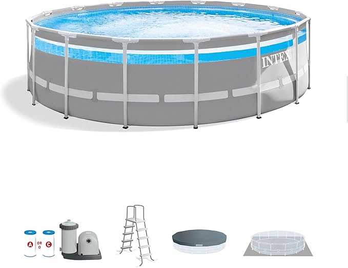 INTEX 26729EH 16ft x 48in Prism Frame Clearview Above Ground Swimming Pool Set, Includes 1500 GPH Cartridge Filter Pump, SuperTough Puncture Resistant, Rust Resistant, 5061 Gallon Capacity