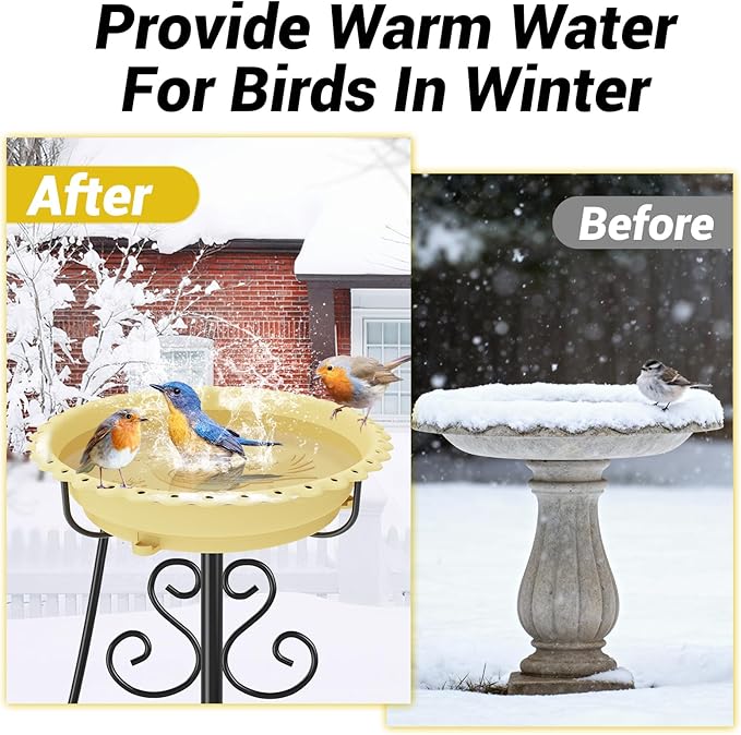 Heated Bird Baths for Outdoors,Upgraded 100W Thermostat Control Heated BirdBaths for Winter with Metal 5 Prong Base Heated Bird Bath for Outside Winter Garden Yard Patio Lawn (Beige)