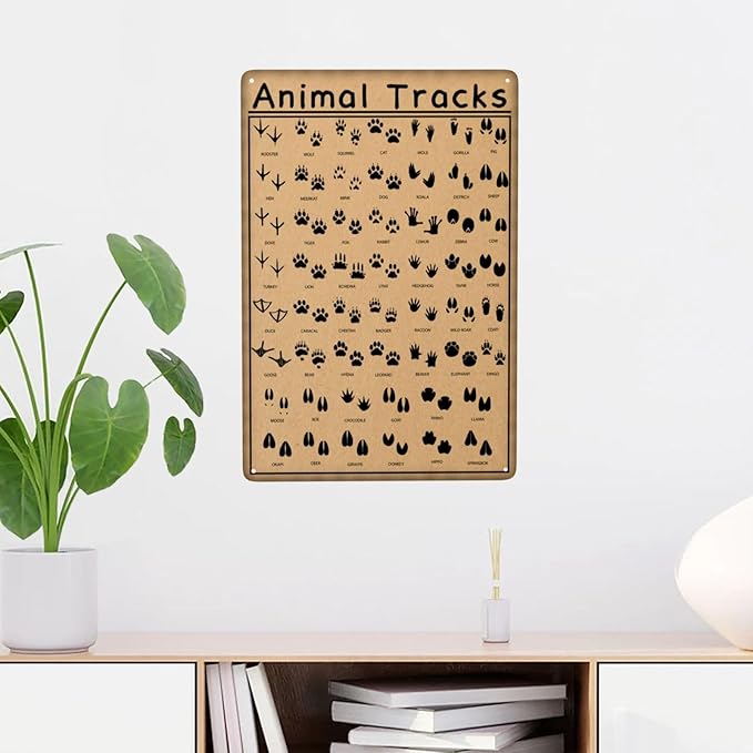 Animal Tracks Funny Hunting Vintage Metal Tin Sign Retro Rustproof Funny Art Wall Decor Gift for Cabin Animal Lovers 8x12 Inch