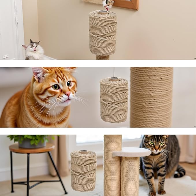 1/6 in (4 mm) X 328 Ft (100 Meters) Jute Twine Rope String for Home Decorating, Cat Scratcher Post Tree, DIY Arts Crafts, Garden, Binding, Packing Material