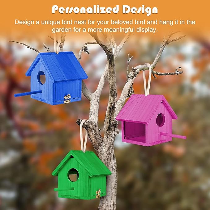 YUEPET 2Pcs Outdoor Bird Houses Transparent Wooden Bird House for Outside with Lanyard and Screws,Hanging Birdhouse Clearance for Finch Bluebird Cardinals Hummingbird