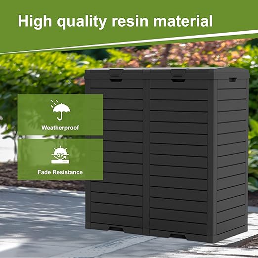 EFU 76 Gallon Outdoor Trash Can,Waterproof Resin Garbage Can with Tiered Lid & Drip Tray, Outside Trash Bin for Patio,Kitchen, Backyard & Deck, Black