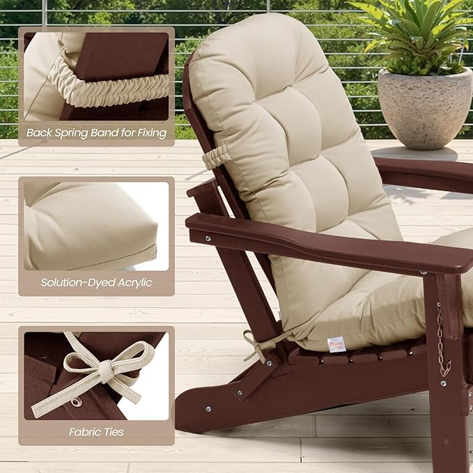 Crestlive Products Sunbrella Adirondack Chair Cushion Outdoor Chair Cushions Water Resistant 50x20x4 Inch High Back Patio Cushions Set of 2 Thick Replacement Cushions Antique Beige