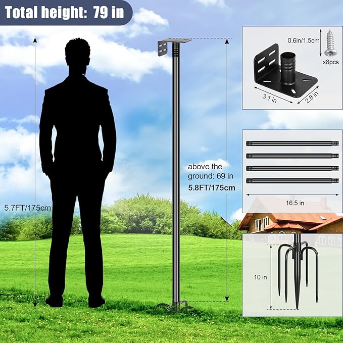 Gtongoko Smart Bird Feeder Pole 1-Inch Dia 2 Pack 79 Inch Bluebird House Pole for Outdoors Weather Station Heavy Duty Metal Mounting Kit Adjustable Bird Feeder Stand Black