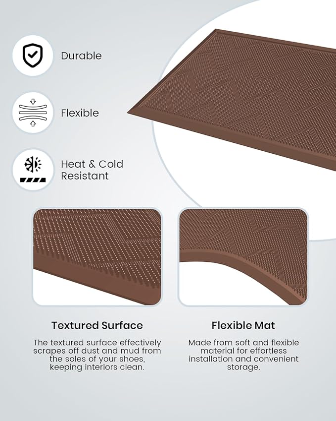 Long Front Door Mat for Outside Entrance 35.5"x17" – Anti-Slip Dirt-Trapping Waterproof Rubber Indoor & Outdoor Mat with Textured Surface for Entryway - Heavy Duty All Weather Doormat – Brown