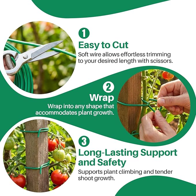 65.6 Feet Soft Plant Ties for Climbing Plants Garden Wire Twist Ties for Tomatoes, Vegetables & Home Organization (2 Rolls, 32.8ft Each, 2.5mm Diameter)