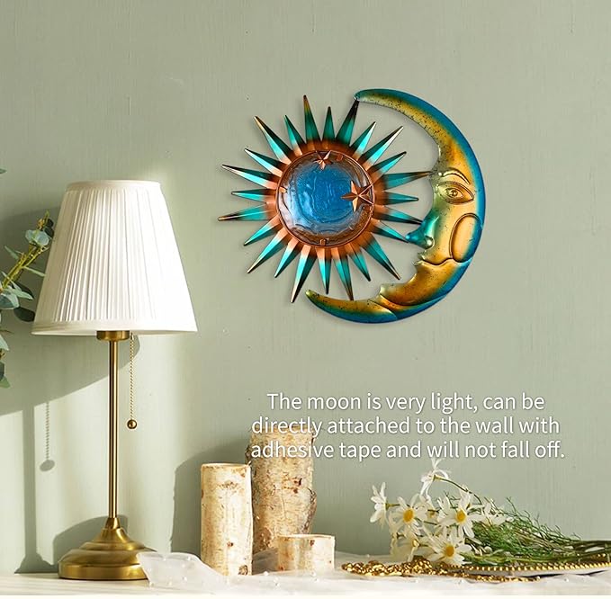 LIFFY Sun Metal Outdoor Wall Decor - 3D Sun Moon Metal Wall Sculpture - Hanging Decoration Gift Ideal for Celestial Decor Home Accent, Bedroom, Garden, Patio, Farmhouse - Lively and Vibrant