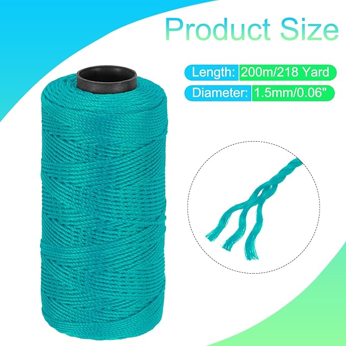 MECCANIXITY Nylon String 3 Strands Twisted Mason Line 1.5mm x 218 Yards Nylon Twine String for DIY Projects, Home Improvement, Gardening, Gift Wrapping, Christmas Party Supplies, Green