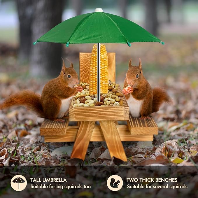Squirrel Feeder Picnic Table, Squirrel Peanut Feeder for Outside, Backyard Squirrel Watching & Feeding