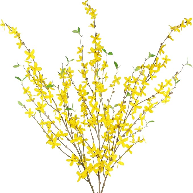 CISDUEO 3 Pcs Artificial Forsythia Flower Branches Artificial Flowers Yellow Silk Long Stem 39.4 Inch Fake Jasmine Spring Flowers Artificial Orchids for Wedding Floral Arrangement Party Table Decor