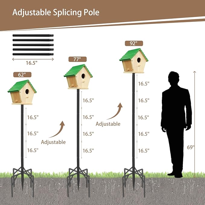 92 Inch Heavy Duty Smart Bird Feeders with Squirrel Baffle & 5-Prong Base – Rustproof Birdhouse Stand for Bluebird Houses, Birdhouse Pole& Weather Stations – Sturdy Design for Enhanced Bird Watching