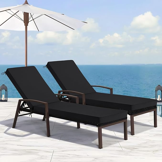 Basic Beyond Chaise Lounge Cushions Outdoor, 3-Layer Waterproof Outdoor Furniture Cushions with Removable Cover and 4 Ties, 72"x21"x3" Patio Lounge Chair Cushions for Outdoor Furniture, Black
