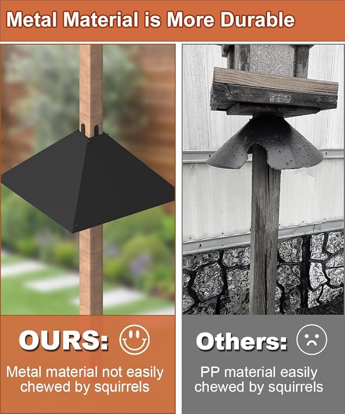 Metal Squirrel Baffle for 4x4 Post, Outside Wooden Pole Mount Squirrel Guards for Bird Feeders, 17 Inch Squirrels Deterrents Stopper to Deter Racoons, Black, 2pcs