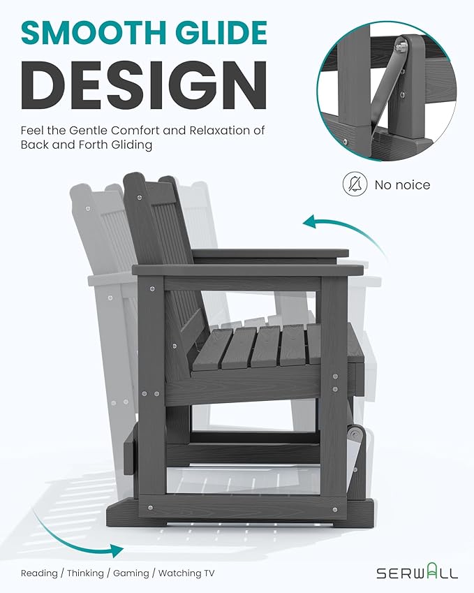 SERWALL Outdoor Glider Bench Set of 2, HDPE Weather-Resistant Swinging Bench for Backyard Garden Porch, Grey