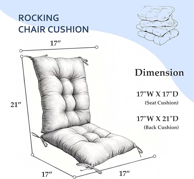 Set of 2 Rocking Chair Cushion Thicken Seat and Back Chair Cushions Soft Chair Pad with Ties for for Indoor Outdoor Rocker Orange