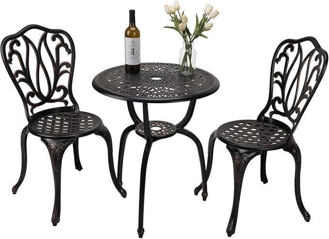 JARDIN DE CENTENNIAL 3-Piece Patio Bistro Furniture Set Cast-Aluminum Bistro Table Set for Lawn,Garden,Backyard (YILI Copper)