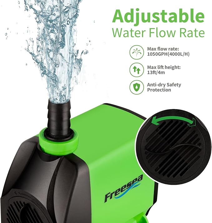 FREESEA Pond Submersible Water Pump: 1050GPH 100W Adjustable Ultra Quiet Fountain Pump with 6.5ft Tubing for Aquarium Fish Tank | Outdoor | Small Pond | Waterfall | Hydroponics