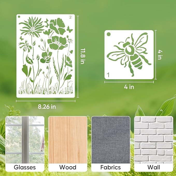 Large flower Stencils for Painting on Wood,Jumbo Sunflower Floral Butterfly Reusable Plastic Floral Templates for Outdoor Garden Walls, Fence, DIY Crafts, Canvas, Furniture Home Decor (8Pcs Sunflower)