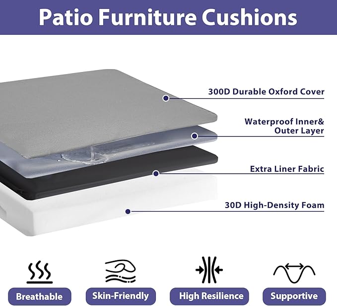 Outdoor Chair Cushions Set of 4 -Waterproof Outdoor Seat Cushions for Patio Furniture, Patio Chair Cushion with Handle and Ties, Square Out Door Chair Pads,19" x 19" x 3", Grey