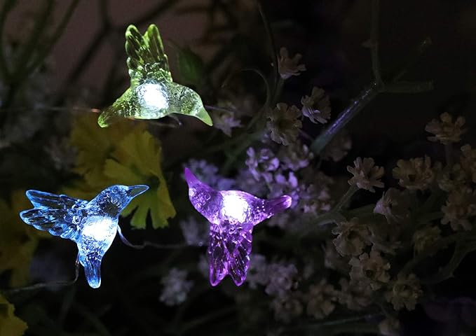 Solar Hummingbird String Lights, 15.8 Ft 30 Warm White LED Outdoor Waterproof Bird Fairy String Lights for Garden Yard Outdoor Decorations