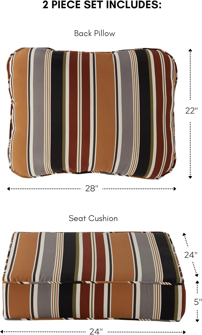Greendale Home Fashions Outdoor Reversible 2-Piece Deep Seat Cushion Set, Espresso Stripe