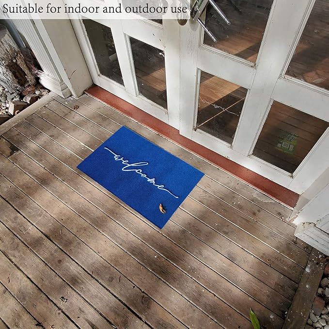 AAZZKANG Blue Door Mat Outdooor Welcome Doormat with Non Slip Rubber Backing Indoor Mat Easy to Clean Outside Inside Door Mats for Entryway,High Traffic Areas