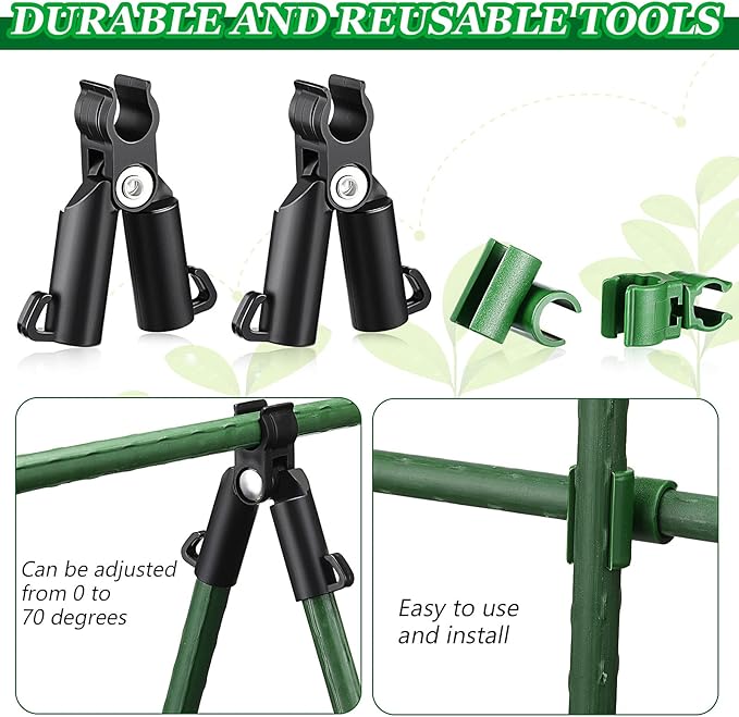 Adjustable Plant Trellis Connector Clip Plastic Connector Stakes Garden Plastic A-Type Connecting Joint Buckle Clip for Gardening Metal Steel Plant Supports(75 Pieces,11 mm)
