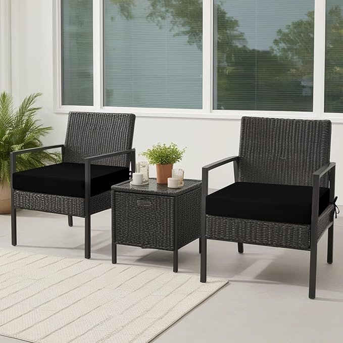 idee-home Outdoor Cushions for Patio Furniture, Outdoor Seat Cushion, Waterproof Couch Hampton Bay Deep Seat Replacement Chair Cushions for Garden Lawn Backyard Deck, 24 x 26 Black