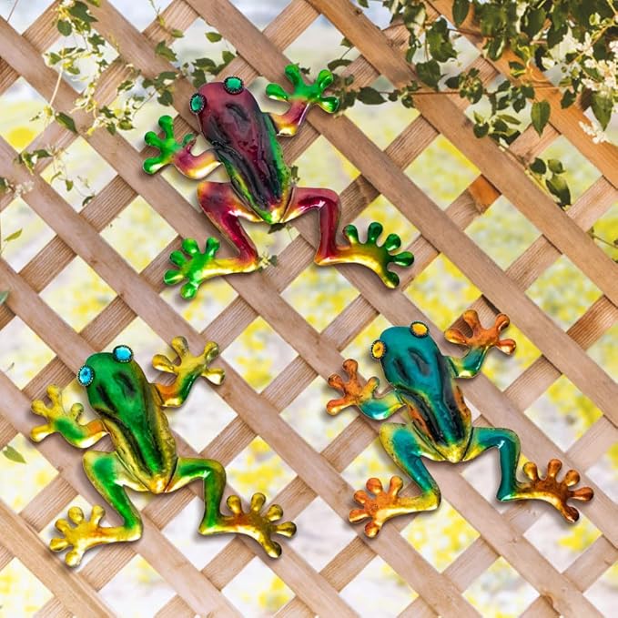 Frog Decor, Outdoor Wall Art, Metal Frog Wall Decor for Fence, Garden, Patio, Yard, Outside Gifts for Adults (3 Pieces)