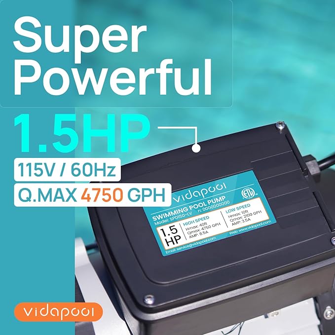 In/Above Ground Pool Pump, Self Primming High Flow (Dual Speed, 1.5HP, 4750 GPH, 115V)