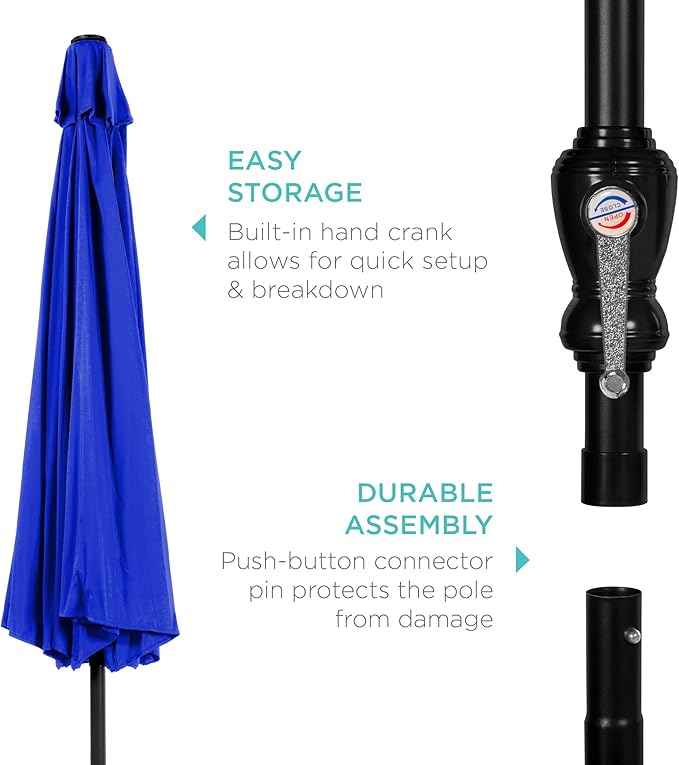 Best Choice Products 10ft Outdoor Steel Polyester Market Patio Umbrella w/Crank, Easy Push Button, Tilt, Table Compatible