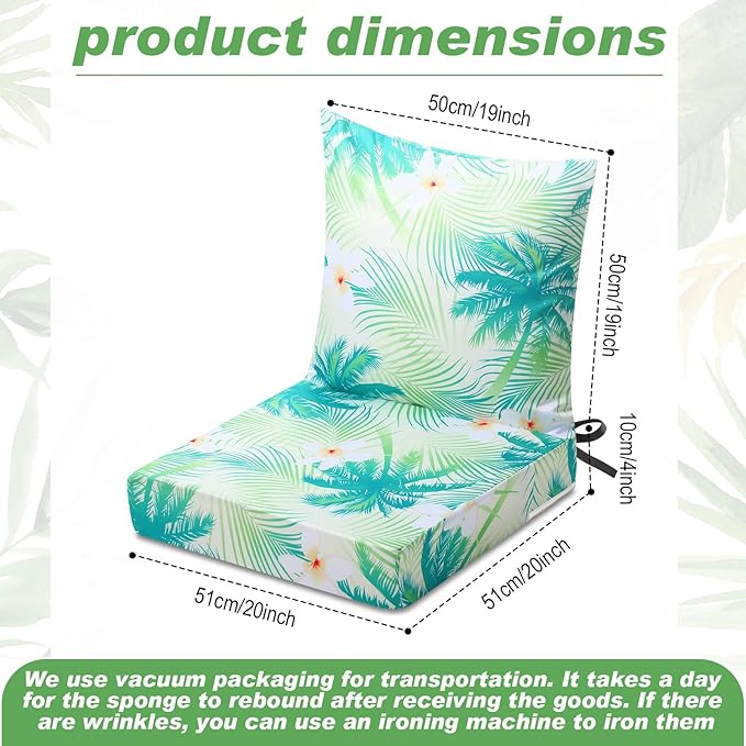 Hoteam 6 Set Outdoor Chair Patio Cushions Deep Seat Waterproof Chair Cushions 20 x 20 Inch for Patio Furniture Set Replacement Removable Seat and Back (20 x 20 Inch,Palm)