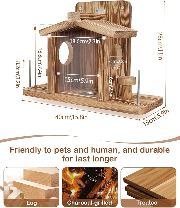 Squirrel Feeder for Outside, Durable Wooden Squirrel Feeder Platform, Funny Squirrel Houses Picnic Table, Squirrel Feeders for Outdoors Tree Peanuts Nuts Corn Cobs Holder Wooden Chipmunk Feeder Box