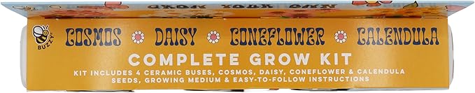 BUZZY Seeds Mini Ceramic Flower Bus Grow Kit, 4-Pack – Colorful Retro Bus Planters with Daisy, Cosmos, Calendula & Coneflower Seeds, All-in-One Seed Starter Gift Set