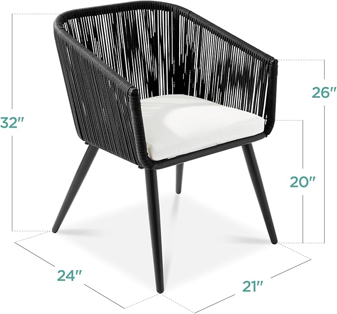 Best Choice Products Set of 2 Patio Dining Chairs, Outdoor Seating for Backyard, Poolside, Balcony w/Woven Wicker Design, 250lb Weight Capacity - Black/Ivory