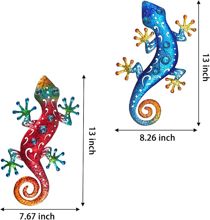 Metal Lizard Outdoor Decor Metal Gecko Wall Art Hanging Garden Fence Yard Patio Set of 2