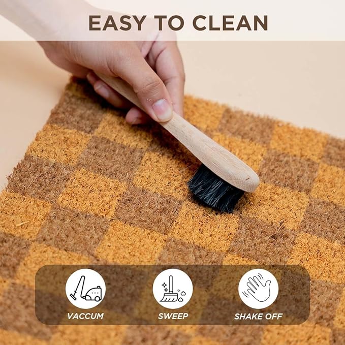 Folkulture Welcome Matt Outdoor | 16 x 28 Door Mats for Front Door Mat Outside Entrance | Eco Friendly | Welcome-Mats Cute | Checkered Coir Door Mats | Outdoor Decor for Home | Durable & Anti Slip