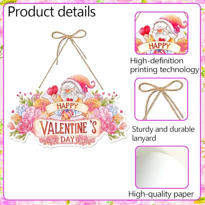 3Pcs Valentine Decorations Romantic Hanging Paper Sign Front Door Hanger Wreath Decor Indoor Outdoor Decor for Valentine's Day Party Engagement Wedding Anniversary Door Porch Wall Decor Supplies