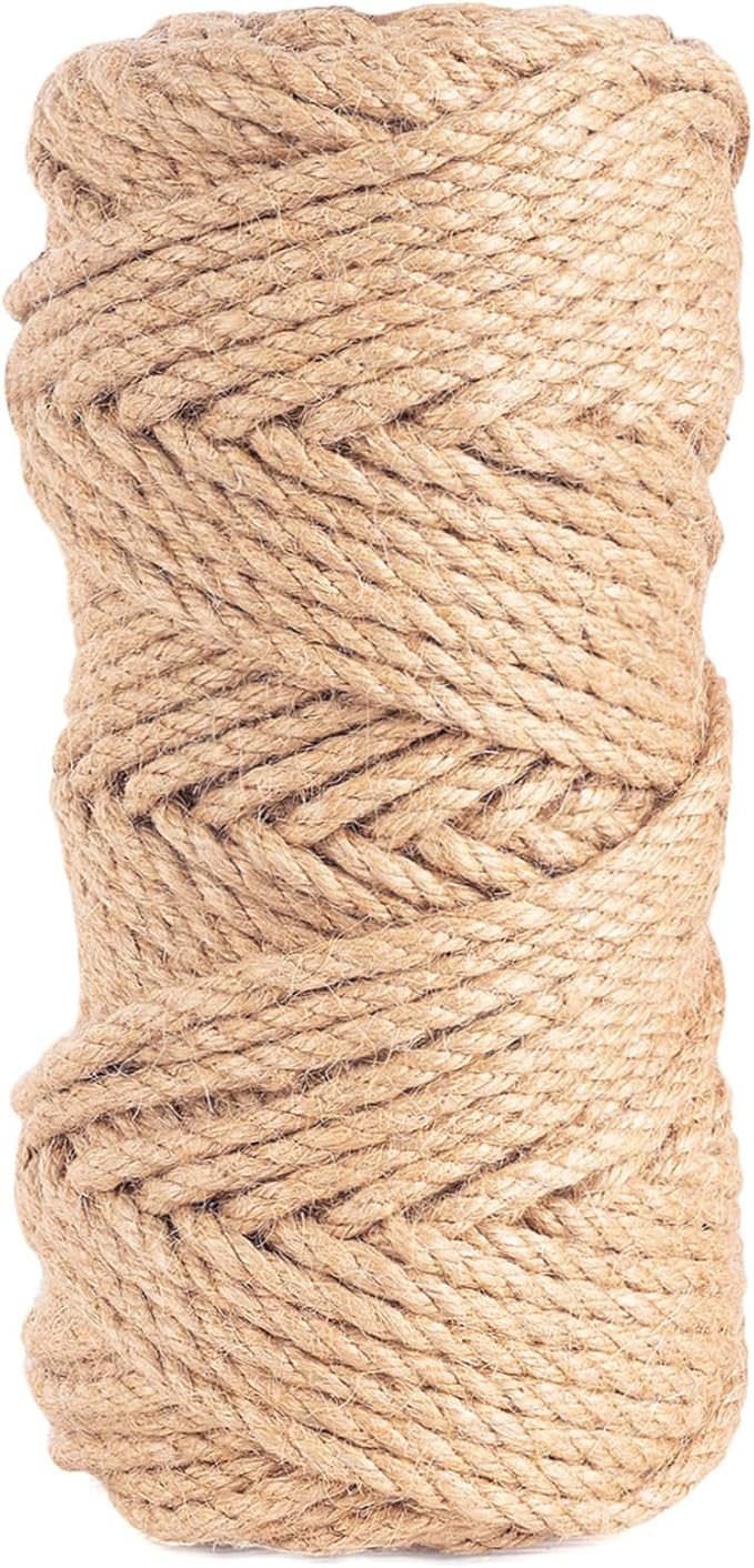 5MM x 100FT Natural Jute Twine, 12Ply Thick Twine, Heavy Duty Jute Rope for DIY Crafts,Cat Scratching Post,Packaging Braided,Christmas,Home Decor