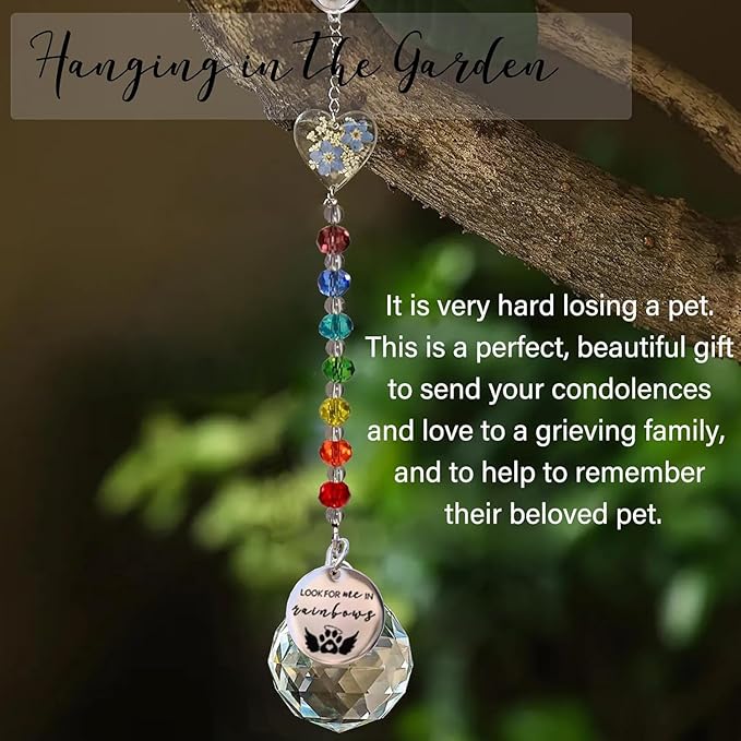 Pet Memorial Suncatcher Loss of Dog Sympathy Gift, Rainbow Bridge Dog Bereavement Cat Memorial Gifts, Passing Away Remembrance Gifts (1, Round)