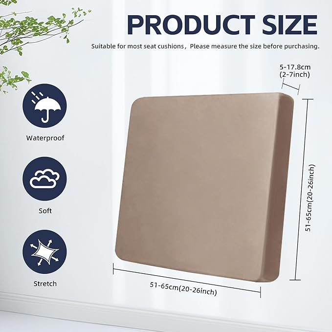 8Pcs Outdoor Cushion Covers, Patio Cushion Covers,Stretch Elastic Slipcovers, Replacement Washable & Reusable Furniture Protector for Patio Couch (Khaki,Cover Only)