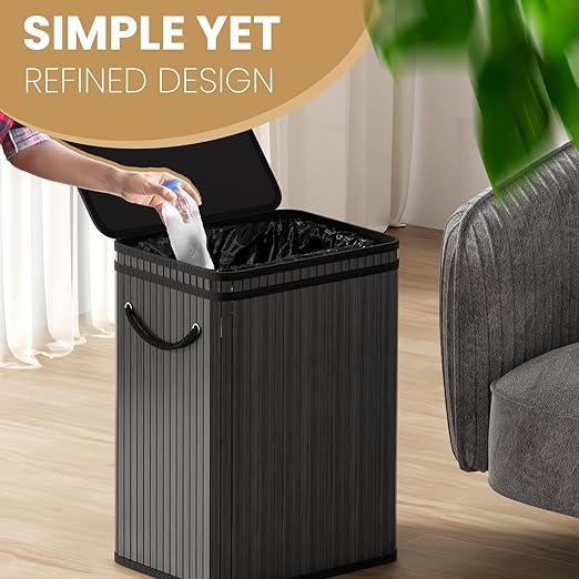 80 Liter/21 Gallon Large Trash Can with Lid, Garbage Bin Wastebasket Made of Bamboo, Outdoor Garbage Can/Waste Bin for Home, Office, Bathroom, Kitchen 24" HX15.8 WX11.8 D (Advanced Black)
