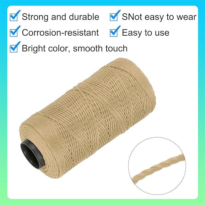 MECCANIXITY Nylon String 3 Strands Twisted Mason Line 1.5mm x 218 Yards Nylon Twine String for DIY Projects, Home Improvement, Gardening, Gift Wrapping, Christmas Party Supplies, Dark Khaki