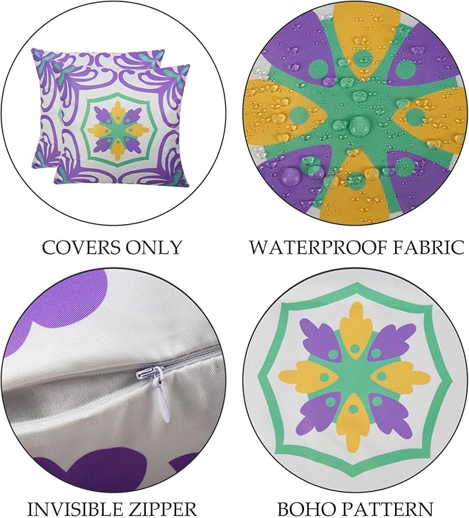 Pyonic Outdoor Pillows Waterproof Throw Pillow Covers Set of 4 Floral Printed and Boho Farmhouse Outdoor Pillow Covers for Patio Funiture Garden 18x18 Inch