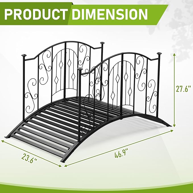 Outvita Metal Garden Bridge for Outdoor, Elegant Decorative Bridge with Powder-Coated Finish and Security Guardrail for Patio Pond Backyard Landscaping (Crown)