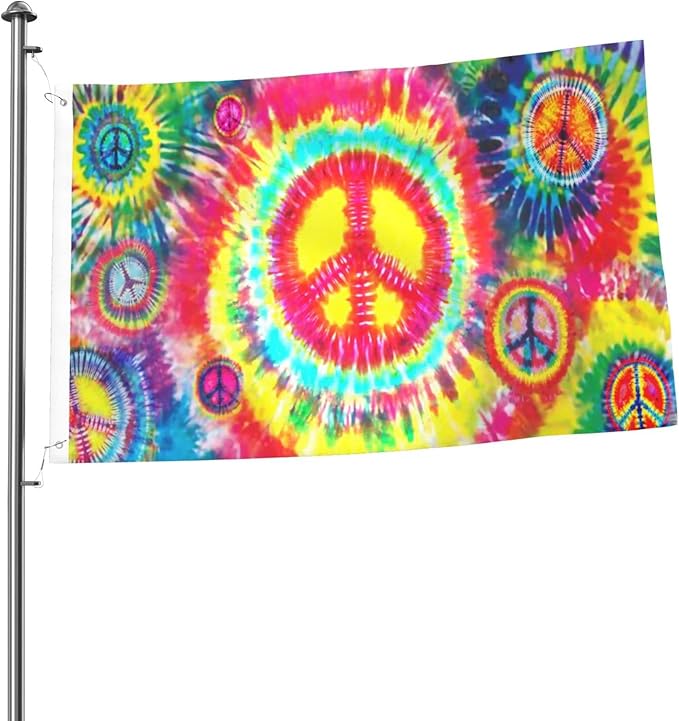 Tie Dye Peace Flag 2x3 Ft Outdoor Indoor With Grommet Rainbow Color Hippie Flag Garden Yard Banner Decorative Sign