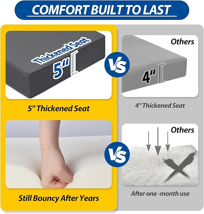 AAAAAcessories Outdoor Deep Seat Cushions, Waterproof, Fade-Resistant Patio Furniture Replacement Cushions, 25.5" x 25.5" x 5" + 25.5" x 13.5", Set of 4, Dark Gray