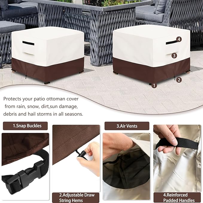 Patio Ottoman Cover,25W x 25D x 18H inch,Waterproof Square Patio Small Side Table Cover,Suitable for 3-Piece Outdoor Wicker Patio Bistro Set Side Table(Beige)